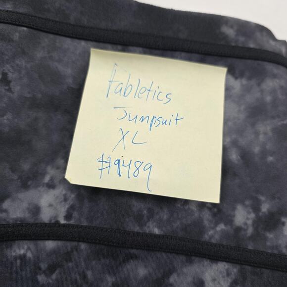 Fabletics Jumpsuit Womens XL Black Gray Tie Dye Yoga Workout One Piece Bodysuit - Picture 15 of 15
